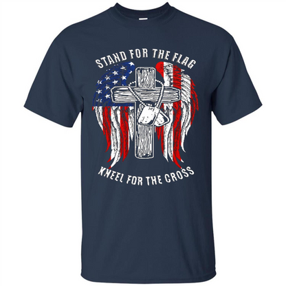Military T-shirt Stand For The Flag Kneel For The Cross Navy