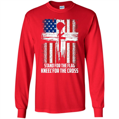 Military T-shirt Stand For The Flag Kneel For The Cross T-Shirt Red