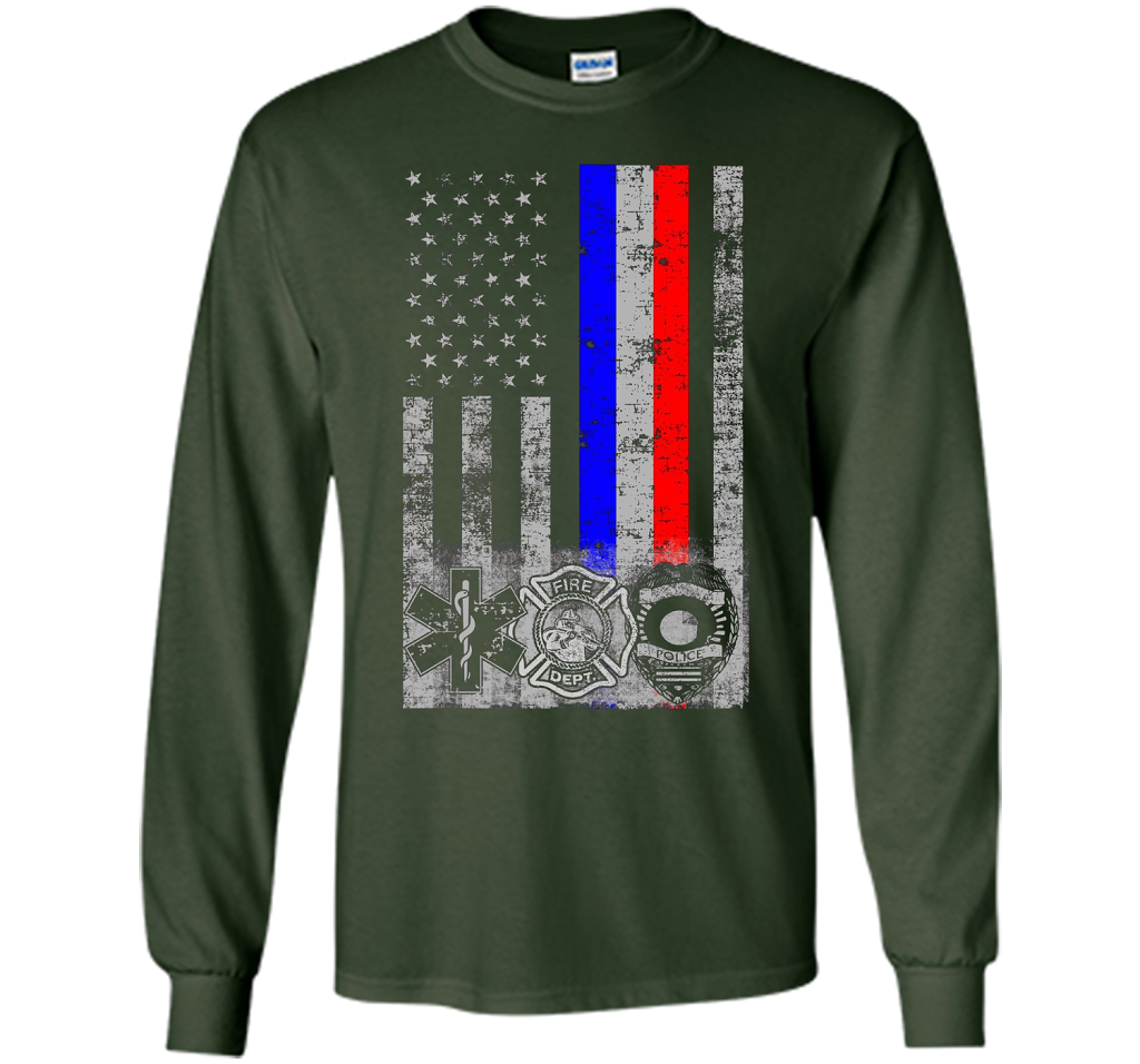 Fireman Police EMT / First Responder Flag t-shirt Forest Green