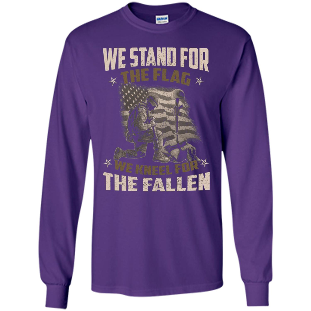 Military T-Shirt We Stand For The Flag We Kneel For The Fallen Purple