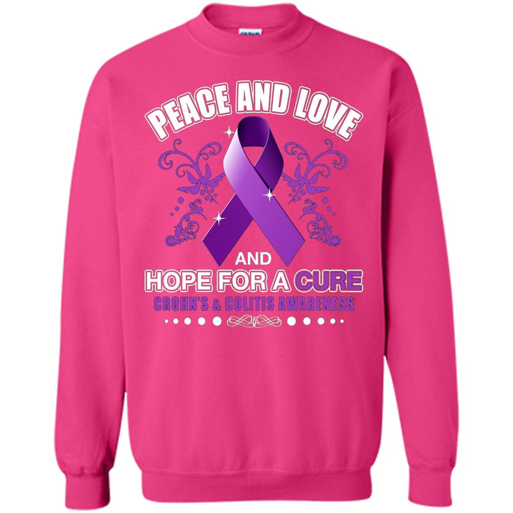 Peace And Love And Hope For A Cure Crohn's and Colitis Awareness T-shirt Heliconia