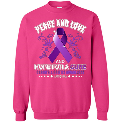 Peace And Love And Hope For A Cure Crohn's and Colitis Awareness T-shirt Heliconia