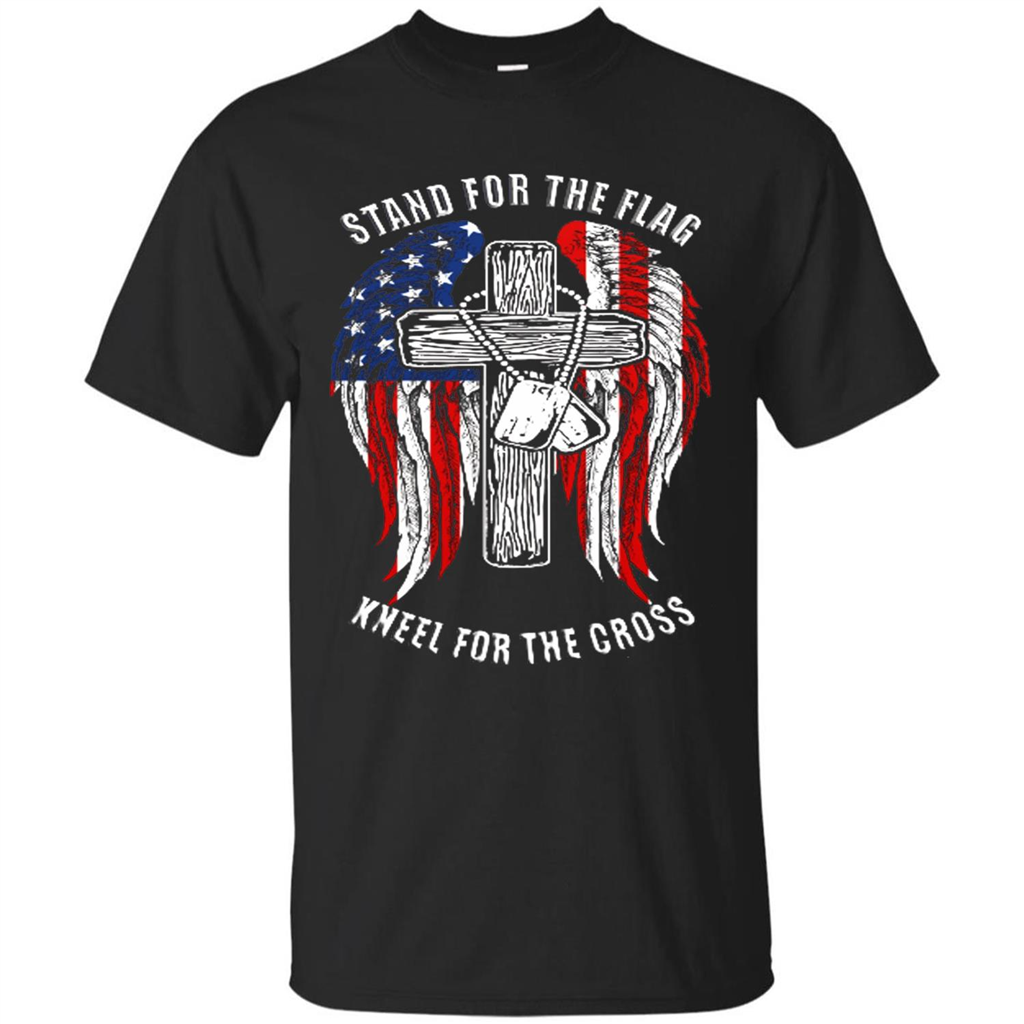 Military T-shirt Stand For The Flag Kneel For The Cross Black