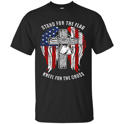 Military T-shirt Stand For The Flag Kneel For The Cross Black