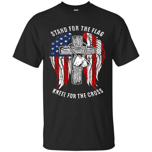 Military T-shirt Stand For The Flag Kneel For The Cross Black