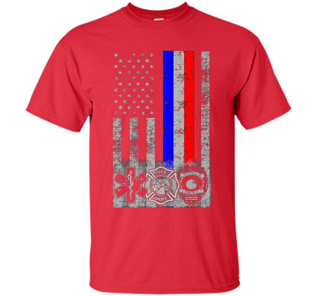 Fireman Police EMT / First Responder Flag t-shirt Red