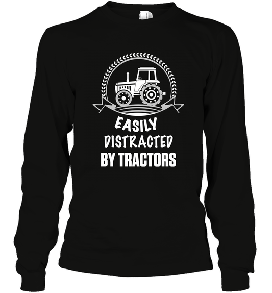 Easily Distracted By Tractors Shirt Long Sleeve T-Shirt Black