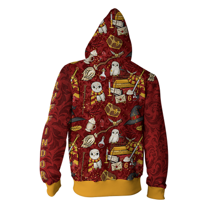 Hogwarts Gryffindor House Pattern Harry Potter Zip Up Hoodie