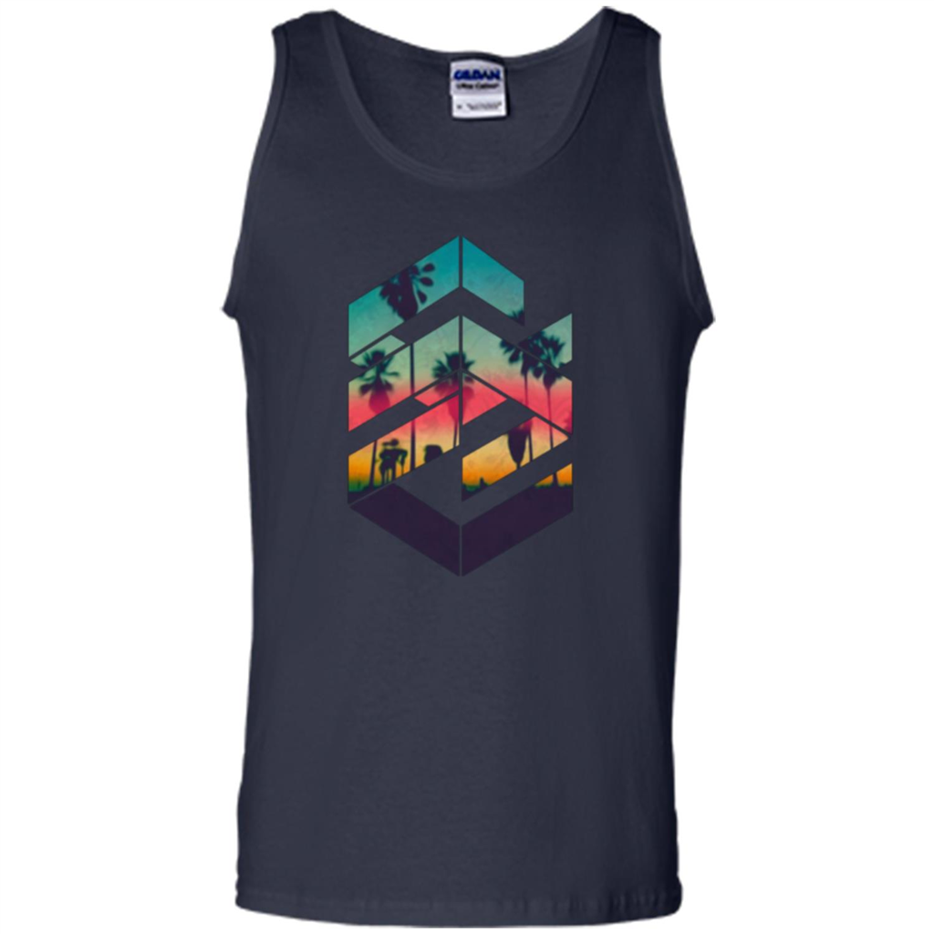 Summer T-shirt Geometric Sunset Beach Navy