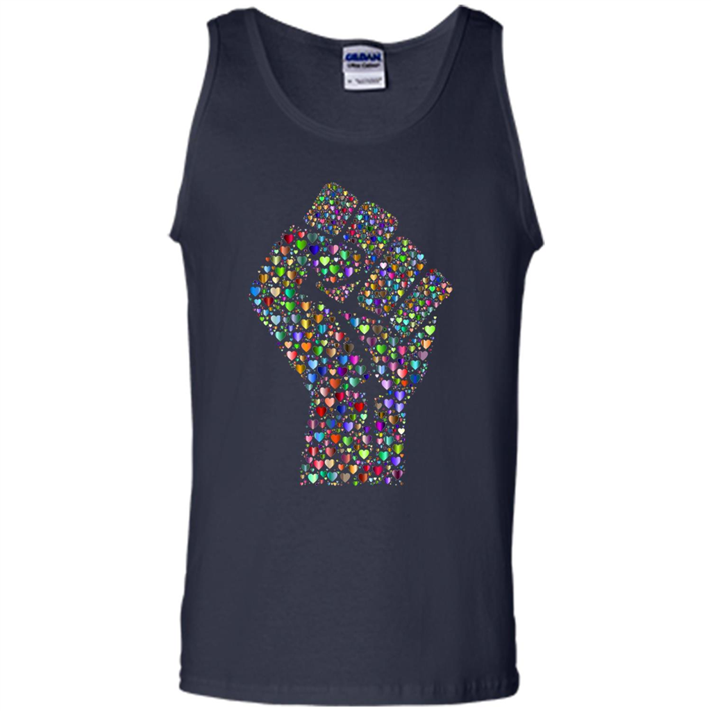 LGBTQ Pride T-shirt Resist Fist LGBTQ Pride Rainbow Hearts Navy