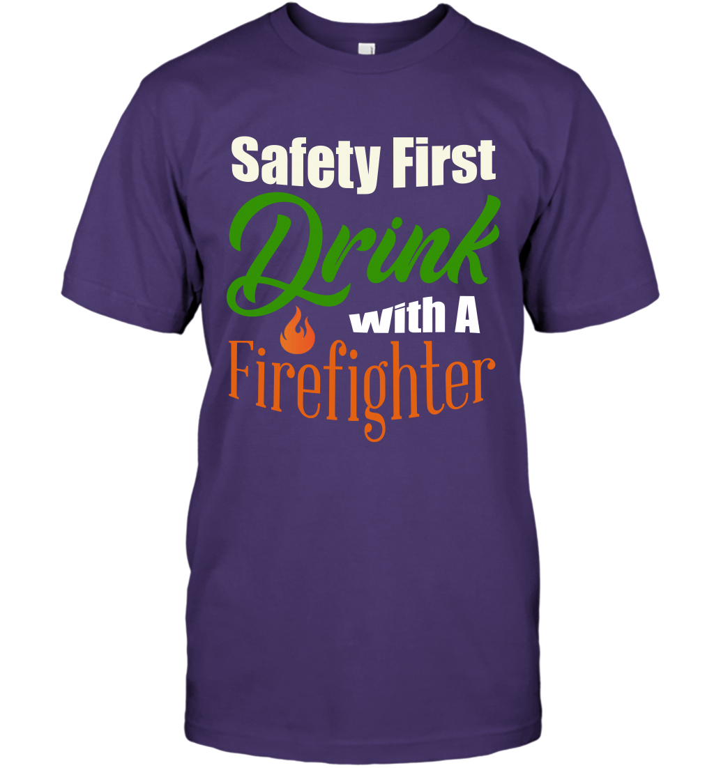 Safety First Drink With A Firefighter Saint Patricks Day Shirt T-Shirt Purple