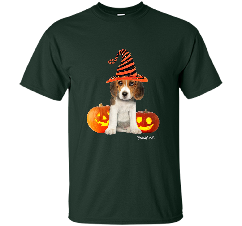 Cute Halloween Beagle Puppy Pumpkins T-shirt Forest Green