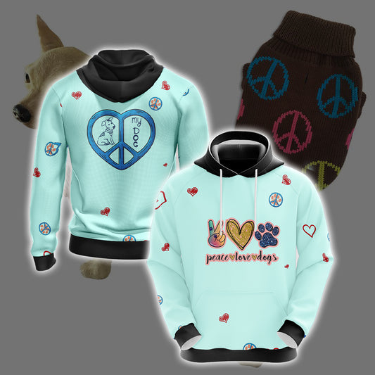 Peace Love Dogs Unisex 3D Hoodie