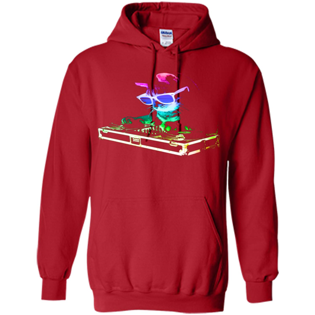Cat Lover T-shirt House Cat Rainbow DJ Kitty Red