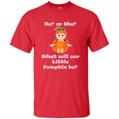 He Or She What Will Little Pumpkin Be Baby Shower T-shirt Red