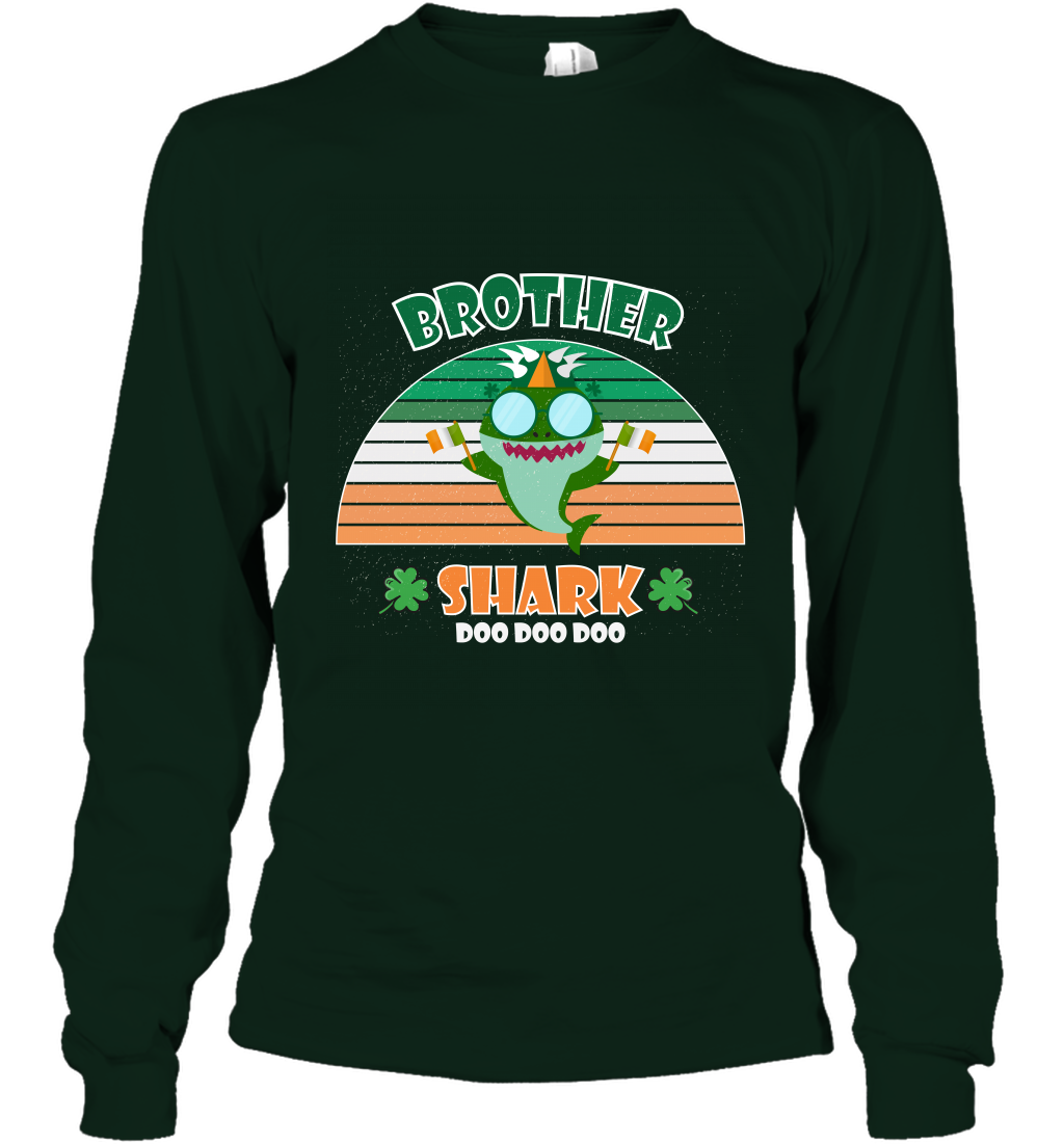 Irish Brother Shark Saint Patricks Day Family Shirt Long Sleeve T-Shirt Forest Green