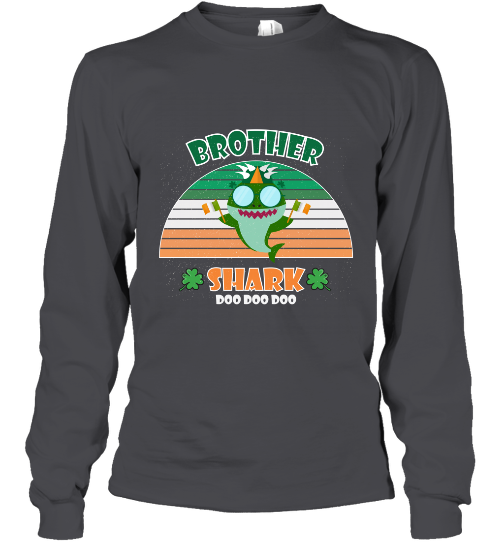 Irish Brother Shark Saint Patricks Day Family Shirt Long Sleeve T-Shirt Dark Heather