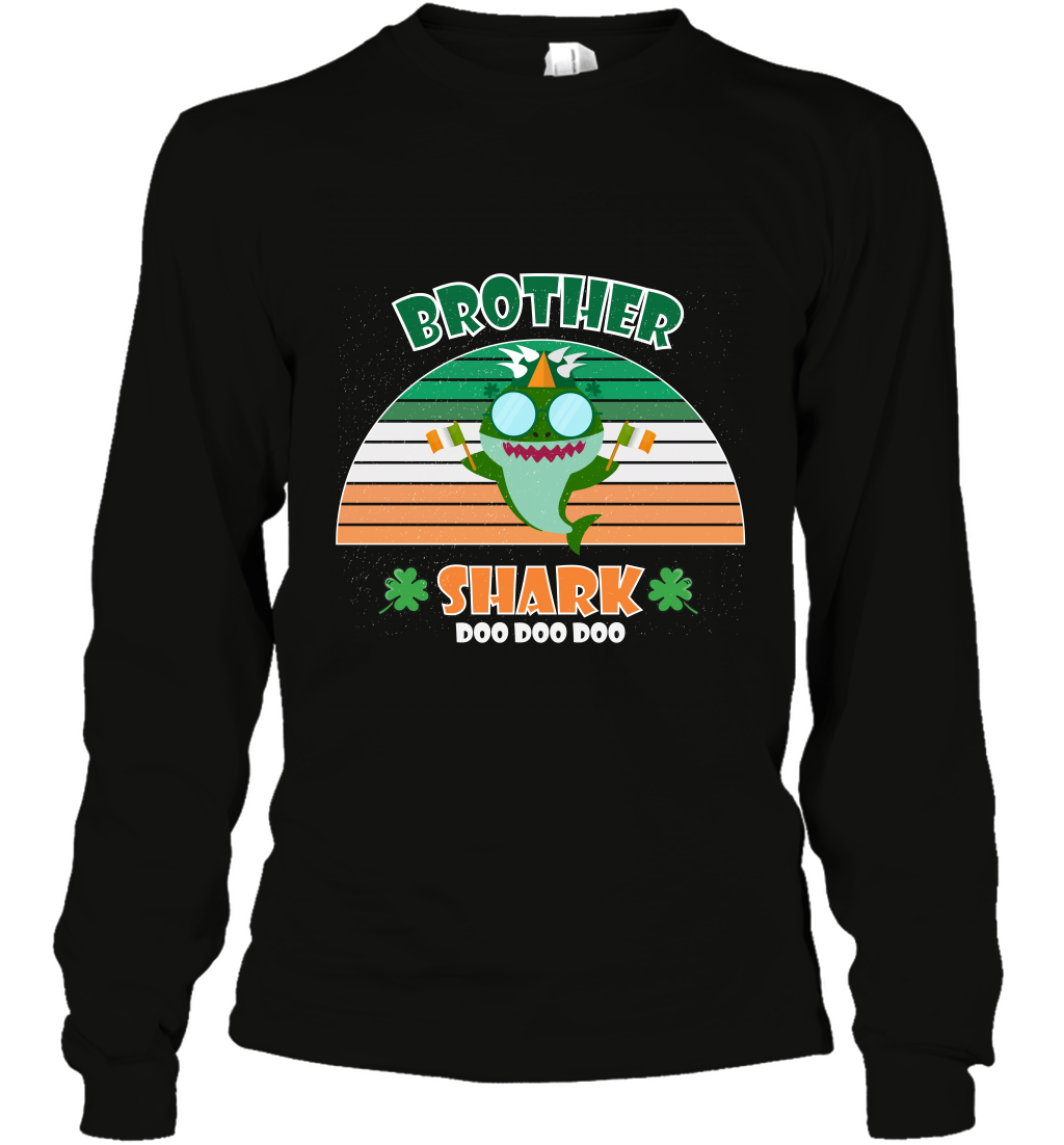 Irish Brother Shark Saint Patricks Day Family Shirt Long Sleeve T-Shirt Black