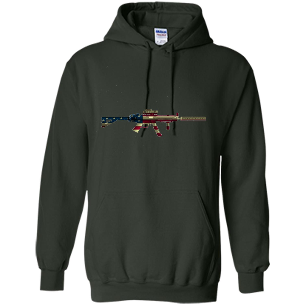 Assault Rifle Gun Flag Red White And Blue Gun T-shirt Forest Green