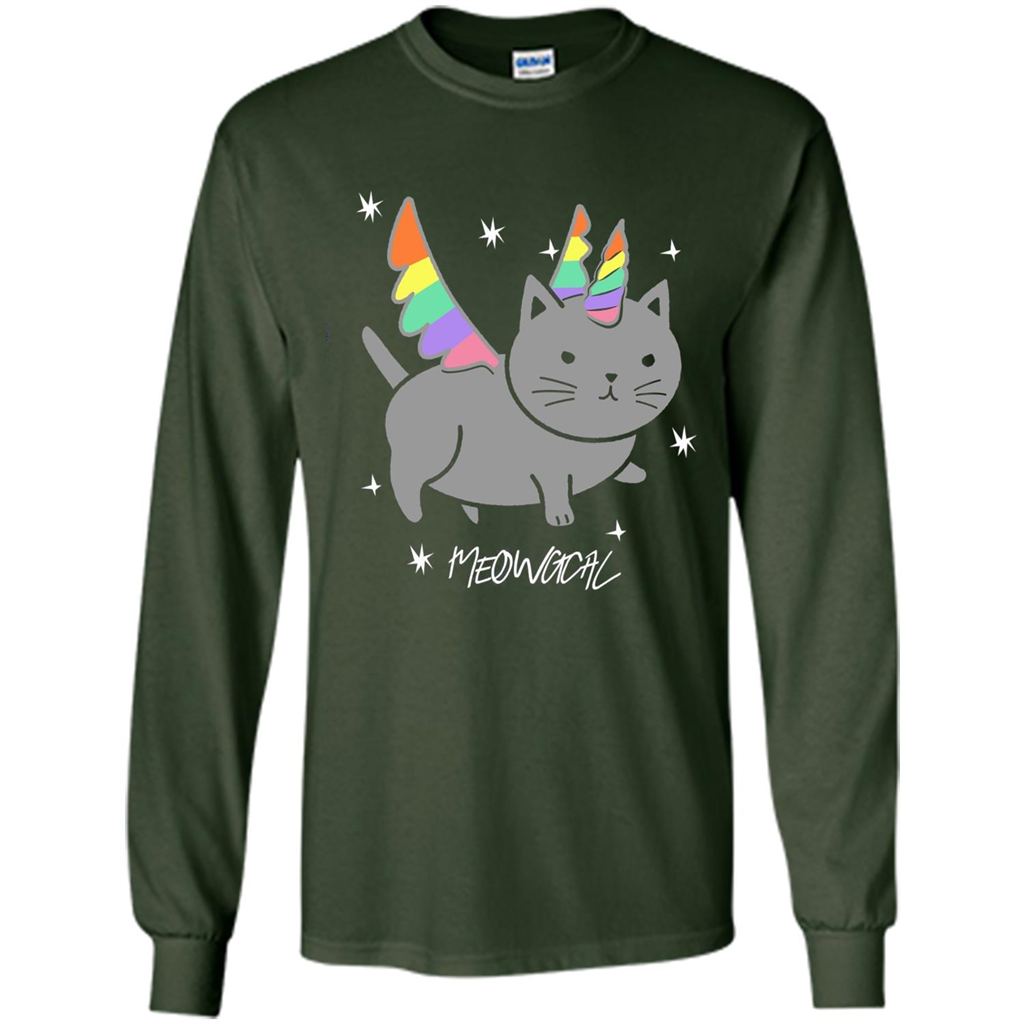 Funny Meowgical Cat Unicorn T-shirt For Cat Lover Forest Green