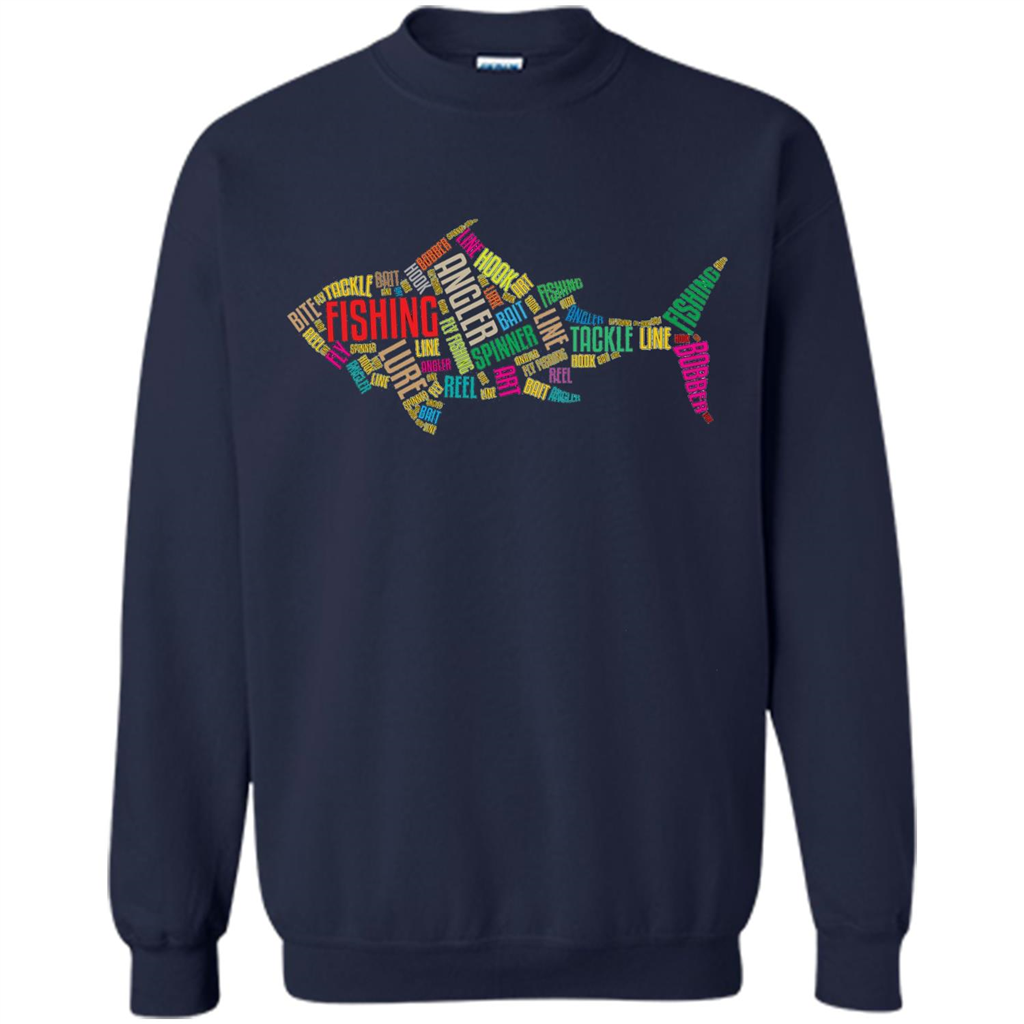 Fishing T-shirt Angler Lure Tackle Hook Reel Navy