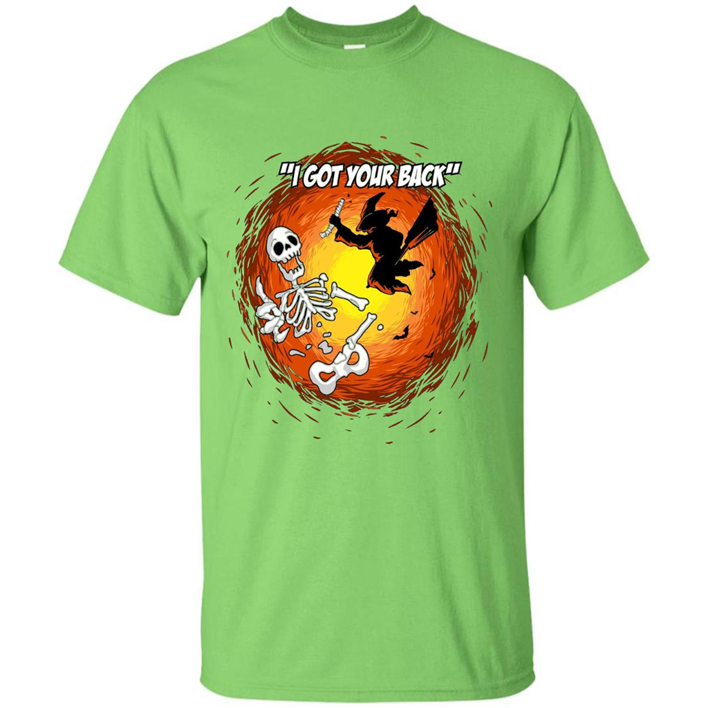 Funny Witch Skeleton Halloween 2017 I Got Your Back T-shirt Lime