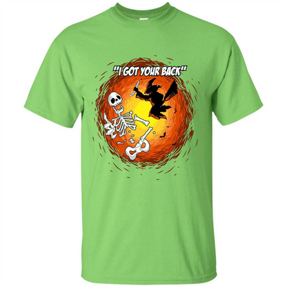 Funny Witch Skeleton Halloween 2017 I Got Your Back T-shirt Lime