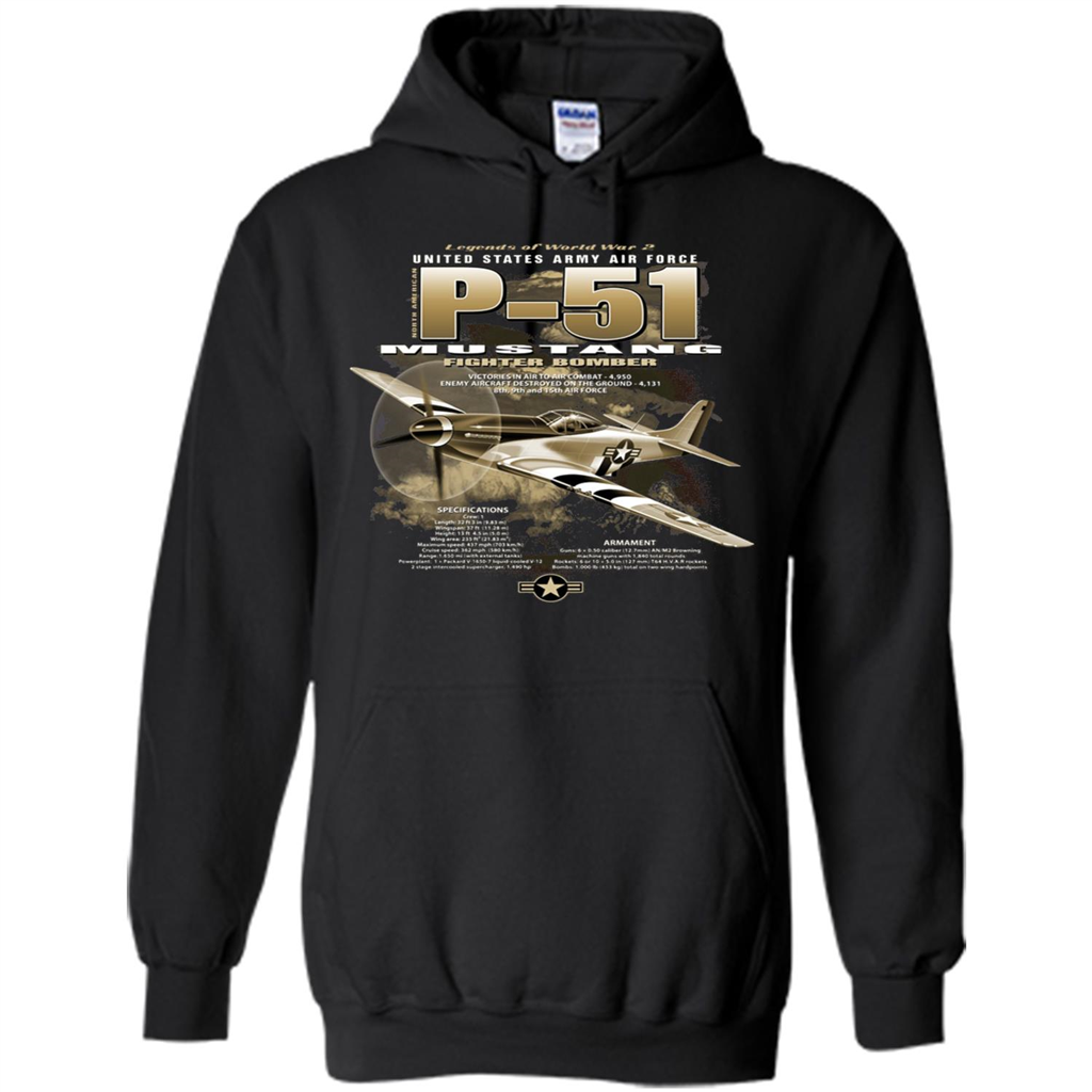 P-51 Mustang United States Army Air Force Fighter T-shirt Black