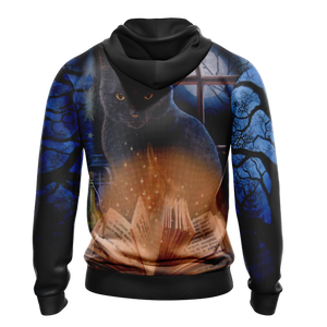 Witching Hour Black Cat Halloween Unisex 3D Hoodie