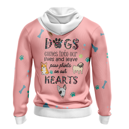 Dogs Comes Into Our Lives And Leave Paw Prints On Our Hearts Unisex Zip Up Hoodie