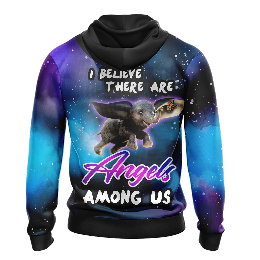 I Believe There Are Angels Among Us Elephant Unisex Zip Up Hoodie