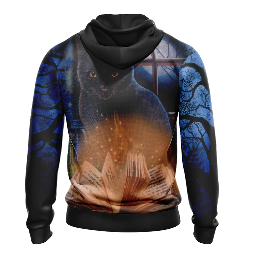 Witching Hour Black Cat Halloween Unisex Zip Up Hoodie