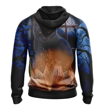Witching Hour Black Cat Halloween Unisex Zip Up Hoodie