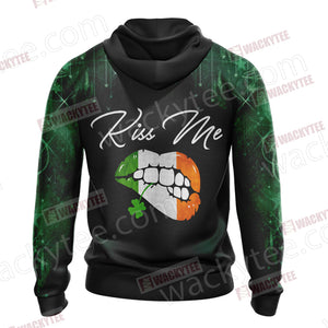 Irish Flag Kiss Me Saint Patrick's Day Unisex Zip Up Hoodie Jacket
