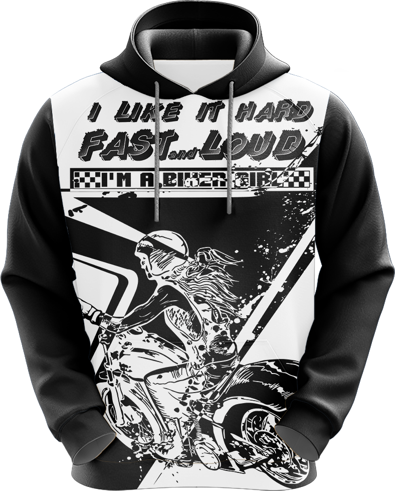 Biker Girl I Like It Hard Fast Loud Unisex 3D Hoodie