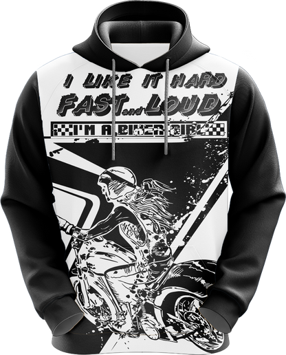 Biker Girl I Like It Hard Fast Loud Unisex 3D Hoodie