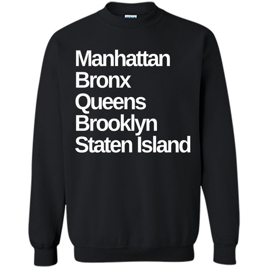 New York 5 Boroughs T-shirt Manhattan Bronx Queens Brooklyn Staten Island Black