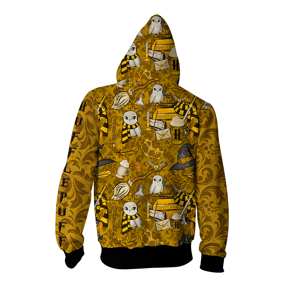 Hogwarts Hufflepuff House Pattern Harry Potter Zip Up Hoodie
