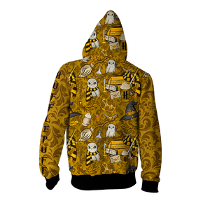 Hogwarts Hufflepuff House Pattern Harry Potter Zip Up Hoodie