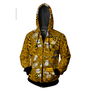 Hogwarts Hufflepuff House Pattern Harry Potter Zip Up Hoodie