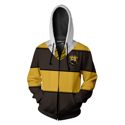 Striped Hufflepuff Harry Potter New Zip Up Hoodie
