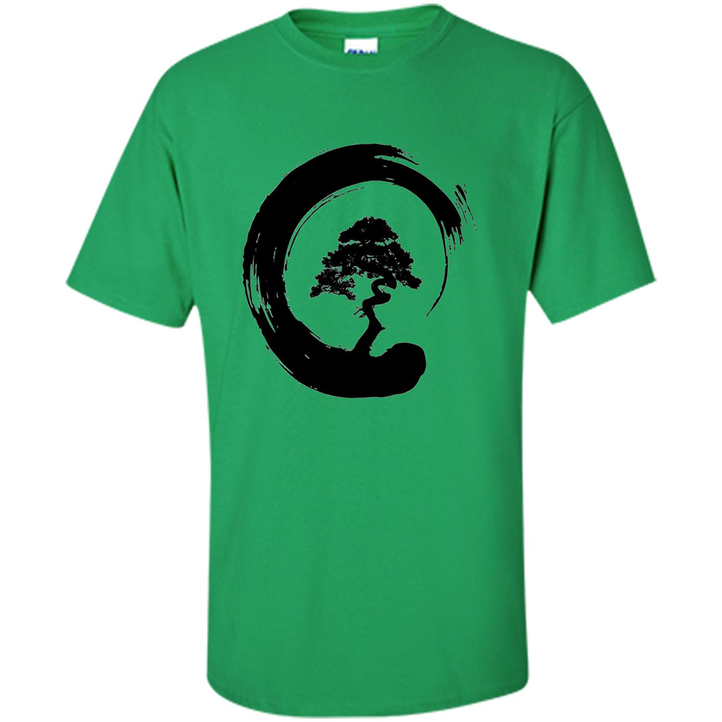 Bonsai Tree in Enso Circle - Buddhist Zen Calligraphy t-hirt Irish Green