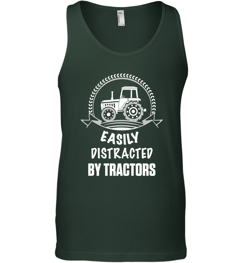 Easily Distracted By Tractors Shirt Tank Top Forest Green
