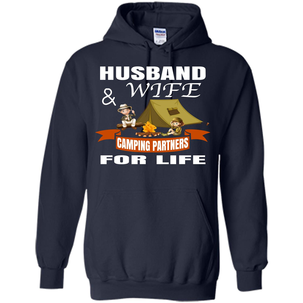 Camping Family T-shirt Husband And Wife Camping Partners For LIfe Navy
