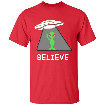 I Believe Alien T-shirt New Cool UFO T-shirt Red