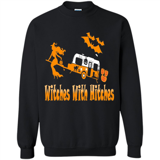 Funny Halloween T-shirt Witches With Hitches Camping Black