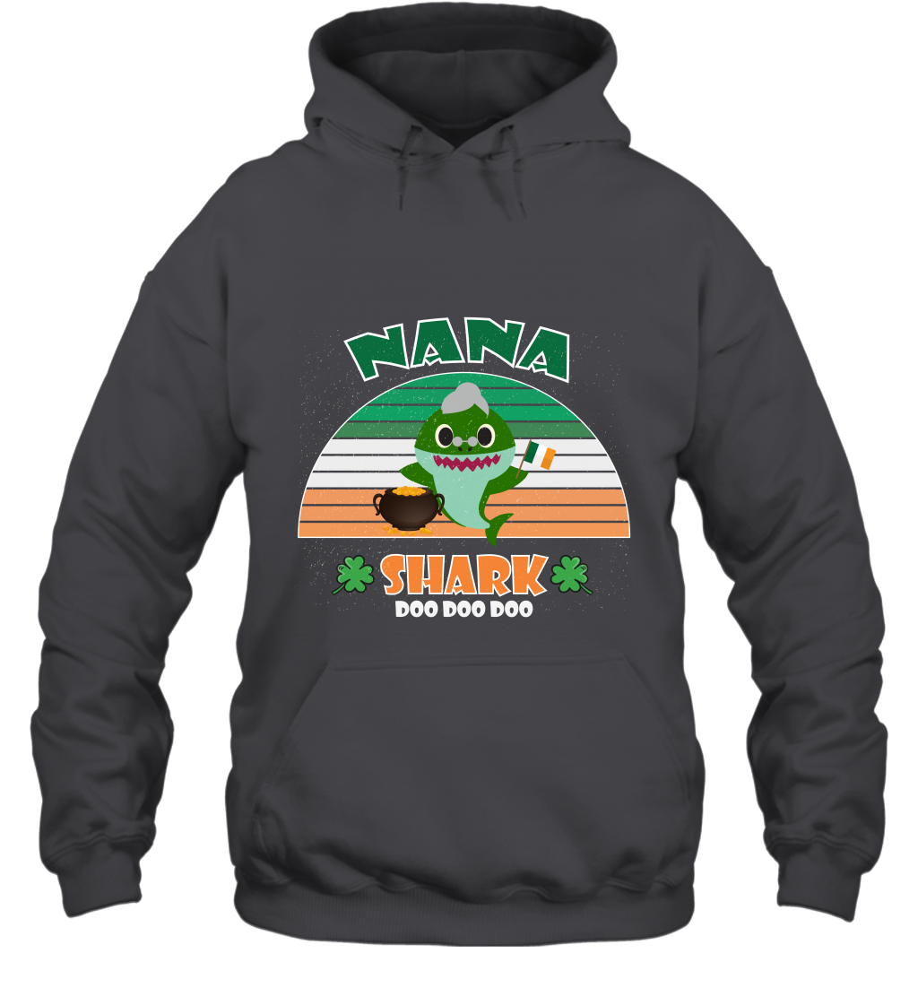Irish Nana Shark Saint Patricks Day Family Shirt Hoodie Dark Heather