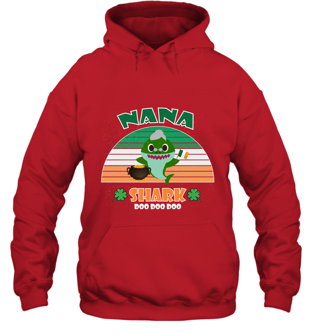 Irish Nana Shark Saint Patricks Day Family Shirt Hoodie Red