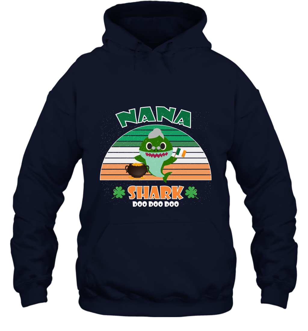 Irish Nana Shark Saint Patricks Day Family Shirt Hoodie Navy