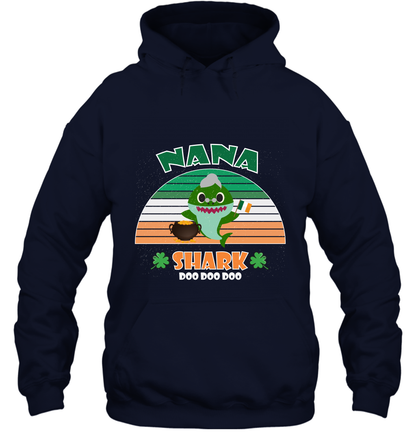 Irish Nana Shark Saint Patricks Day Family Shirt Hoodie Navy